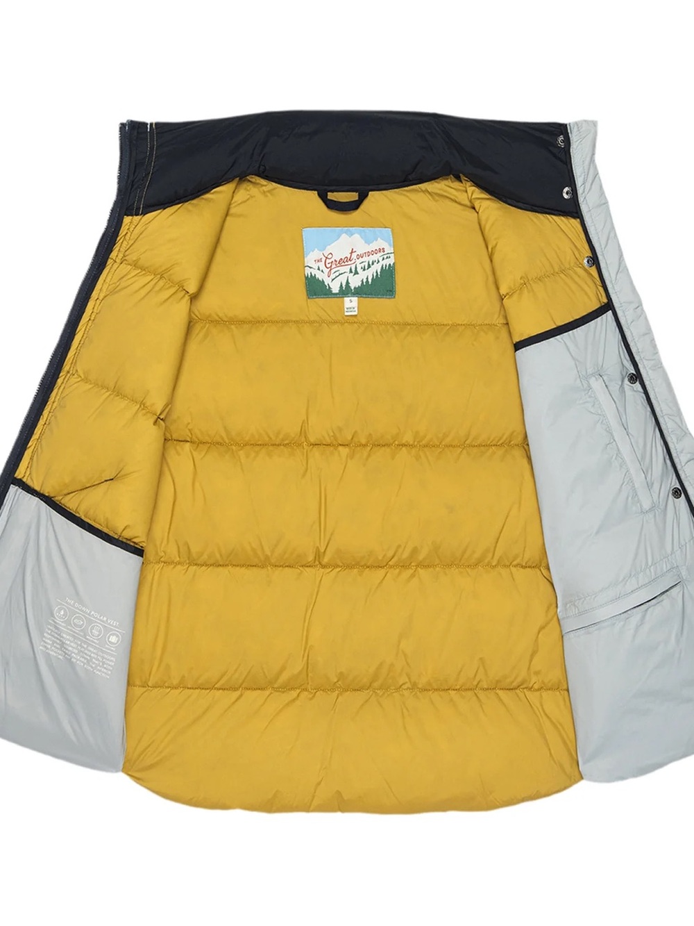 NWT The Great. Outdoors Down Polar Vest in Navy Colorblock Sky Blue Mustard - Picture 7 of 11